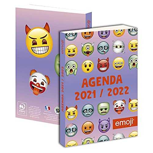 1 Agenda escolar diaria, de Emoji, morada – 12 x 17 cm – de agosto 2021 a septiembre de 2022