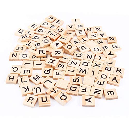 100 piezas de letras de Scrabble para manualidades Azulejos de letras de madera A-Z Letras mayúsculas Azulejos de Scrabble Alfabeto Piezas de madera para manualidades colgantes ortografía