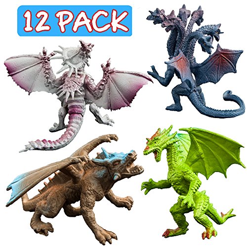 12 piezas Juguetes de Mini Dragón de 4 pulgadas , Conjunto de con Caja de Regalo, Mundo Zoológico no tóxico,Plástico de vinilo ABS - Material de seguridad, Favoritos de Fiesta para Chicos y Niños