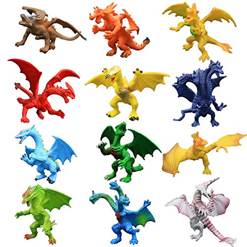 12 piezas Juguetes de Mini Dragón de 4 pulgadas , Conjunto de con Caja de Regalo, Mundo Zoológico no tóxico,Plástico de vinilo ABS - Material de seguridad, Favoritos de Fiesta para Chicos y Niños