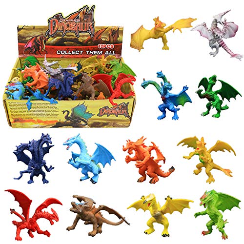 12 piezas Juguetes de Mini Dragón de 4 pulgadas , Conjunto de con Caja de Regalo, Mundo Zoológico no tóxico,Plástico de vinilo ABS - Material de seguridad, Favoritos de Fiesta para Chicos y Niños