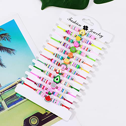 12 Piezas Pulsera Amistad Pulsera Niña Pulsera de Frutas Fresa Piña Ajustables Colorido Pulseras de Cuerda Trenzada Brazalete Joyería Princesa Niña Pulseras Regalo de Cumpleaños de Fiesta