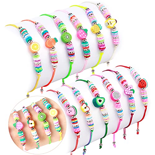 12 Piezas Pulsera Amistad Pulsera Niña Pulsera de Frutas Fresa Piña Ajustables Colorido Pulseras de Cuerda Trenzada Brazalete Joyería Princesa Niña Pulseras Regalo de Cumpleaños de Fiesta