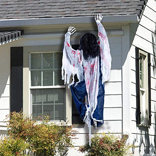 120 cm Decoración de Zombie Trepando de Halloween con Manchas de Sangre, Decoraciones Colgantes de Halloween Espantosas para la Casas Embrujadas