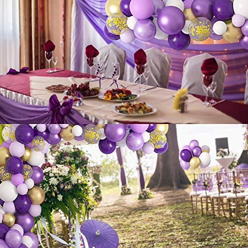 129 Piezas Kit de Arco de Globo de Látex Globos Morados Púrpura Blancos Dorado Globos Confeti Morados Metalizado para Decoración de Boda Cumpleaños de la Graduación Fiesta