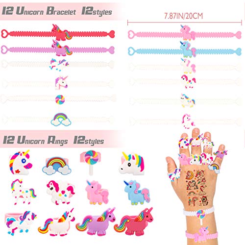 133PCS Regalo de cumpleaños de unicornio, llavero, anillos para el pelo, pegatinas, tatuajes para niños, piñata de unicornio, regalo de cumpleaños para niñas