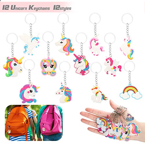 133PCS Regalo de cumpleaños de unicornio, llavero, anillos para el pelo, pegatinas, tatuajes para niños, piñata de unicornio, regalo de cumpleaños para niñas