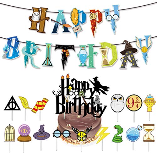 17 PCS Suministros Fiesta Mago Fiesta dekoration ZSWQ-cumpleaños Decoración Banner Wizard Inspired Cupcake Toppers para Niños Niños Niñas