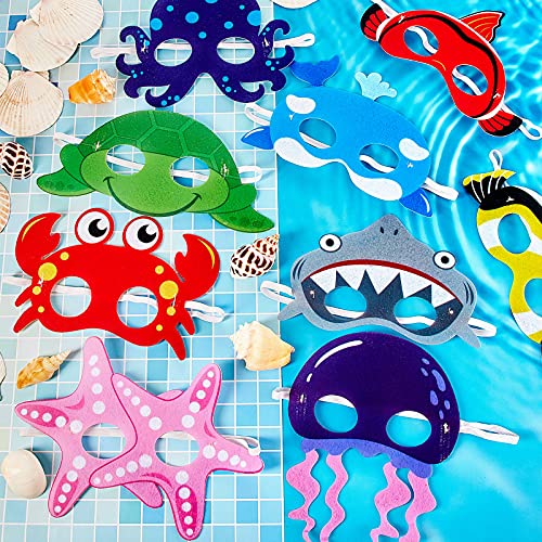 18 Máscaras de Fieltro de Tema de Animales de Océano Máscaras de Animales Marinos Máscaras de Disfraz de Pulpo Tiburón para Cumpleaños de Tema de Bajo Mar Máscaras de Halloween