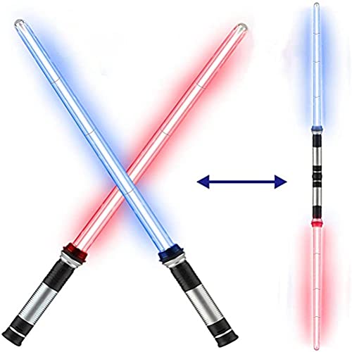 2 Piezas Espadas Láser Telescópicas, 2 en 1 LED Glow Stick Toy de Plegables con Sonido, Juguetes de Juego de Batalla de Espada Láser para Niños para Fiestas de Disfraces de Halloween