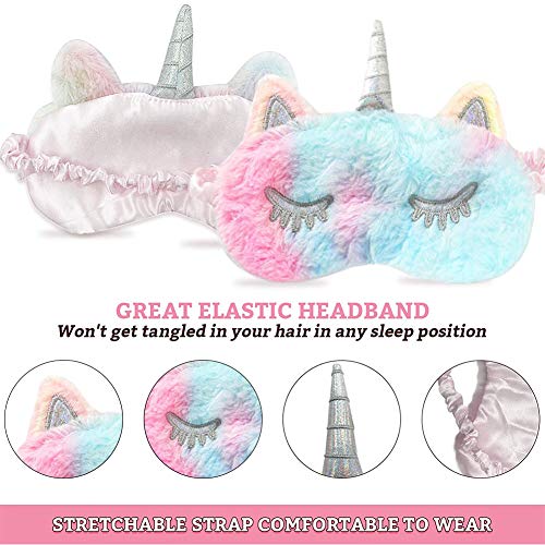 2 Piezas Linda 3D Máscara Unicornio Antifaz para Dormir Máscara para Dormir Unicornio Animal Máscara de ojos Venda Viajar Siesta Niños Niña Mujer Sueño Sombra Viajar Descansar