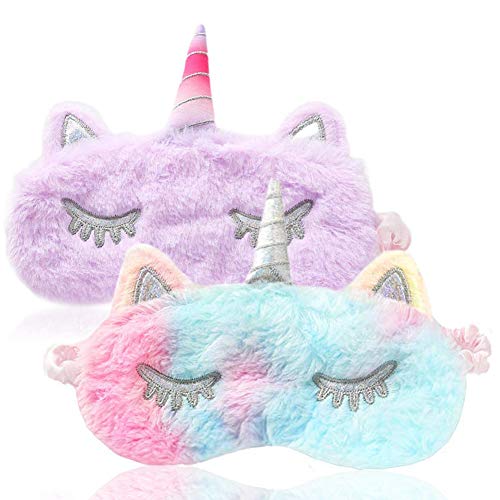 2 Piezas Linda 3D Máscara Unicornio Antifaz para Dormir Máscara para Dormir Unicornio Animal Máscara de ojos Venda Viajar Siesta Niños Niña Mujer Sueño Sombra Viajar Descansar