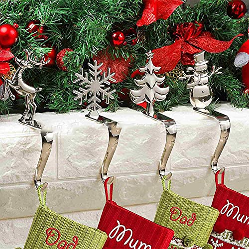 2021Pattern Christmas Hooks for Stockings Fireplace Hangers, 4PCS Garter Belts Christmas Stocking Hooks for Christmas Tree Fireplace Christmas Fireplace Christmas Party Decoration Accessories,A