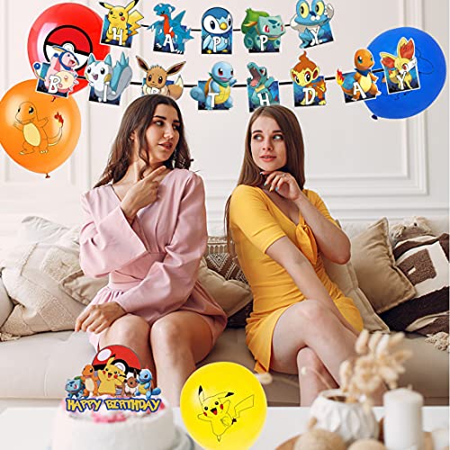 24 Piezas Globo Pokemon HANEL-Globos de Fiesta Látex Balloons, Pikachu Happy Birthday Banner Suministros de Fiesta Cumpleaños para Niño Celebraciones y Suministros