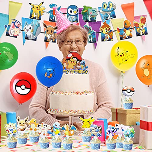 24 Piezas Globo Pokemon HANEL-Globos de Fiesta Látex Balloons, Pikachu Happy Birthday Banner Suministros de Fiesta Cumpleaños para Niño Celebraciones y Suministros