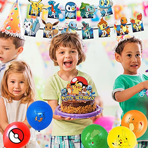 24 Piezas Globo Pokemon HANEL-Globos de Fiesta Látex Balloons, Pikachu Happy Birthday Banner Suministros de Fiesta Cumpleaños para Niño Celebraciones y Suministros