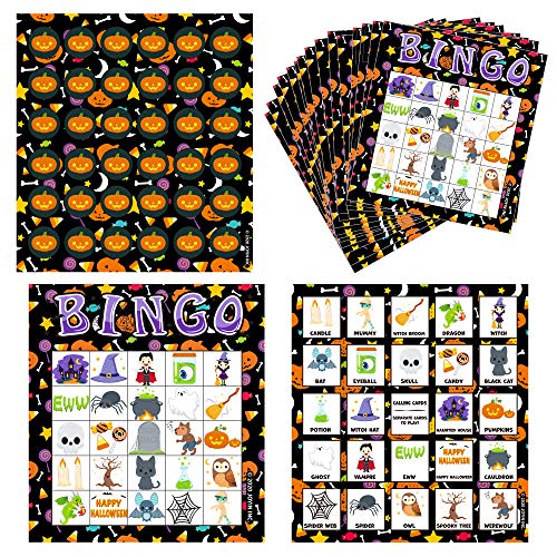 28 cartas de juego de bingo de Halloween (5 x 5) para niños, fiestas de Halloween, juegos de cartas, juegos de aulas, trucos o tratamientos, fiestas de Halloween, actividades familiares