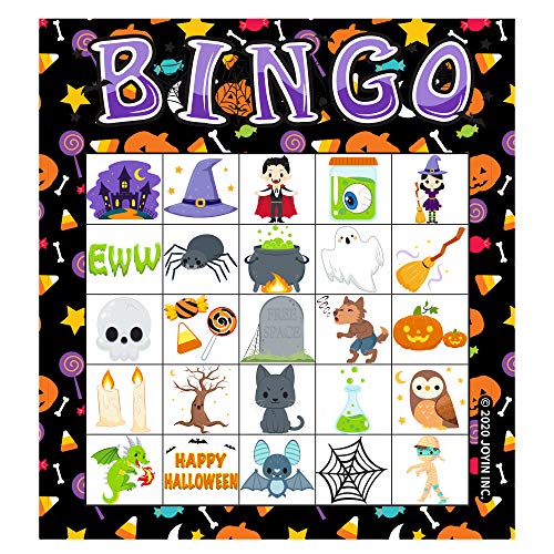 28 cartas de juego de bingo de Halloween (5 x 5) para niños, fiestas de Halloween, juegos de cartas, juegos de aulas, trucos o tratamientos, fiestas de Halloween, actividades familiares