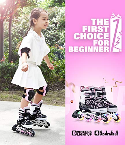 2PM SPORTS Cytia Ajustable Iluminación Patines en línea para niños y Adolescentes con luz Completa hasta LED Ruedas, Diversión Flashing Roller Blades para niños y niñass - Pink M(32-35EU)