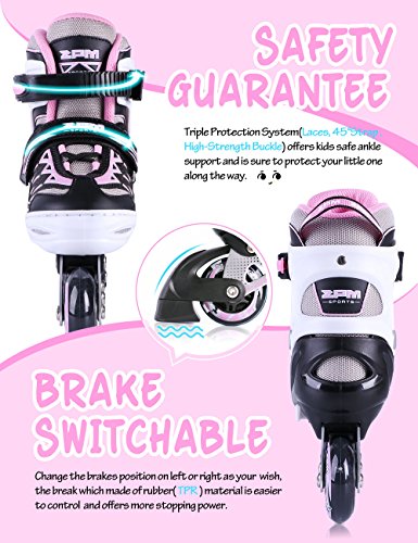 2PM SPORTS Cytia Ajustable Iluminación Patines en línea para niños y Adolescentes con luz Completa hasta LED Ruedas, Diversión Flashing Roller Blades para niños y niñass - Pink M(32-35EU)