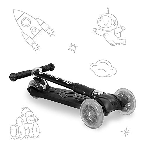 3StyleScooters® RGS-2 Patinete Scooter Tres Ruedas para Niños Niños de 5 Años o Más con Luces LED en Las Ruedas, Diseño Plegable, Manillar Ajustable, Peso Ligero (Negro)