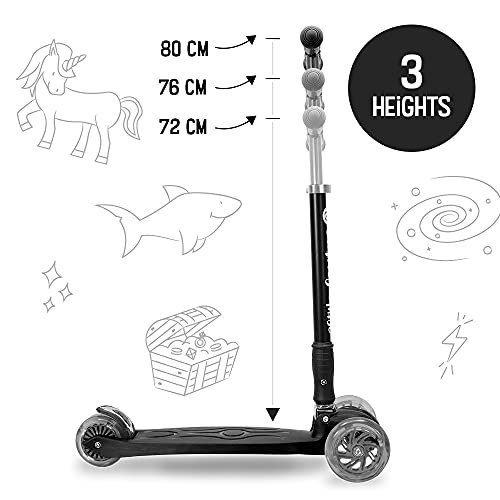 3StyleScooters® RGS-2 Patinete Scooter Tres Ruedas para Niños Niños de 5 Años o Más con Luces LED en Las Ruedas, Diseño Plegable, Manillar Ajustable, Peso Ligero (Negro)