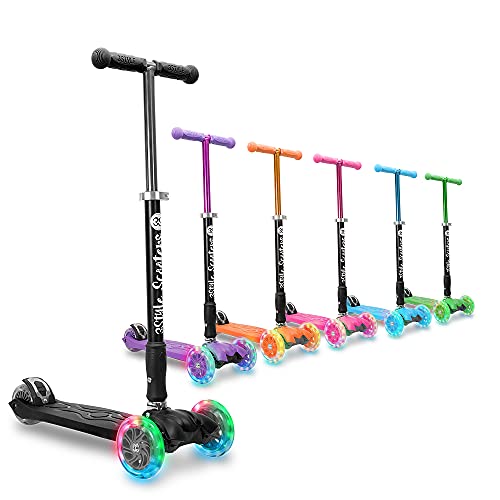 3StyleScooters® RGS-2 Patinete Scooter Tres Ruedas para Niños Niños de 5 Años o Más con Luces LED en Las Ruedas, Diseño Plegable, Manillar Ajustable, Peso Ligero (Negro)