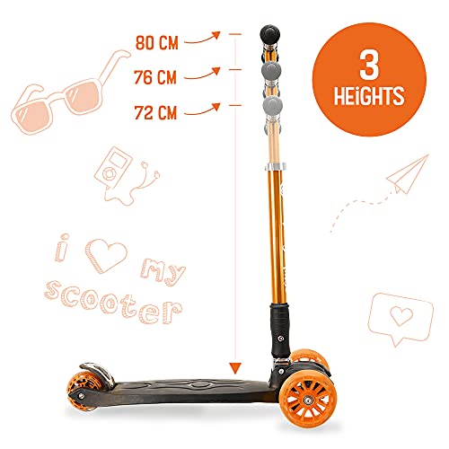 3StyleScooters® RGS-3 Patinete de Tres Ruedas para Niños Mayores Niños de 7 Años o Más con Luces LED en Ruedas de 5cm, Diseño Plegable, Manillar Ajustable