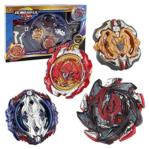 3T6B 4 Pcs Peonzas con Lanzador Conjunto, Gyro Spinners y Turbo Burst y Disco de Batalla Set, para Regalo de Vacaciones de Cumpleaños Niños