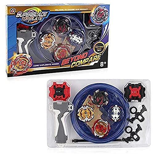 3T6B 4 Pcs Peonzas con Lanzador Conjunto, Gyro Spinners y Turbo Burst y Disco de Batalla Set, para Regalo de Vacaciones de Cumpleaños Niños