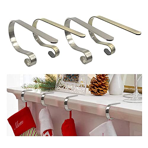 4PCS Christmas Hooks for Stockings Fireplace Hooks, Suspender Belts Christmas Stocking Hooks for Christmas Tree Fireplace Christmas Fireplace Metal Hanging Hanger Clips for Christmas,B