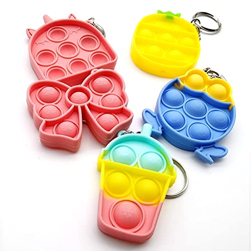 5 Pcs Mini Pop Fidget Simple Dimple Toy,Mini Push Pop Fidget Toy Keychain,Mini Rainbow Tie dye Bubble Wrap Sensory Silicone Toy, Autism Needs Stress Reliever Tactile Logic Game for Kids