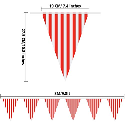 5 Suministros de Decoración de Fiesta de Circo de Carnaval, Empavesado de Carnaval de Circo, Bandera de Banderín Rojo y Blanco Bandera Triángulo para Fiesta Cumpleaños Carnaval, 7,4 x 10,8 Pulgadas