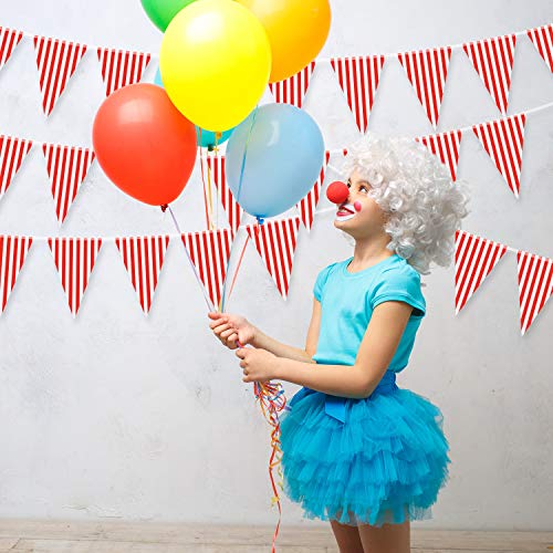 5 Suministros de Decoración de Fiesta de Circo de Carnaval, Empavesado de Carnaval de Circo, Bandera de Banderín Rojo y Blanco Bandera Triángulo para Fiesta Cumpleaños Carnaval, 7,4 x 10,8 Pulgadas