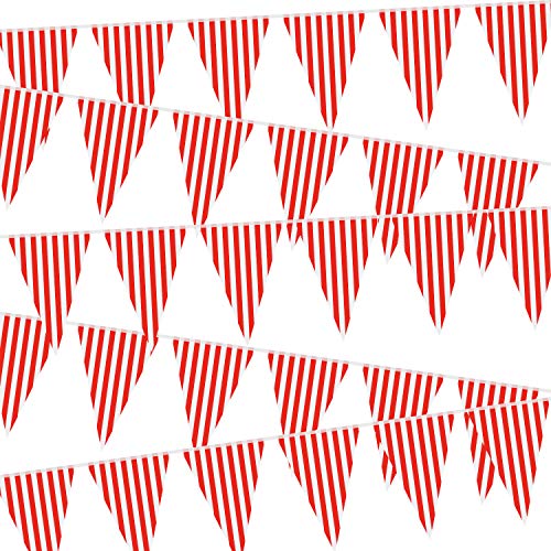 5 Suministros de Decoración de Fiesta de Circo de Carnaval, Empavesado de Carnaval de Circo, Bandera de Banderín Rojo y Blanco Bandera Triángulo para Fiesta Cumpleaños Carnaval, 7,4 x 10,8 Pulgadas