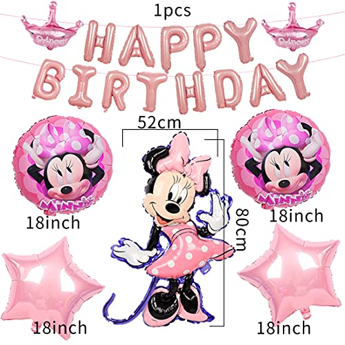 6 decoraciones de cumpleaños temáticas de Minnie Wopin – Globos de papel de Minnie Minnie temáticas decoraciones para fiestas de cumpleaños de niñas decoración de baby shower