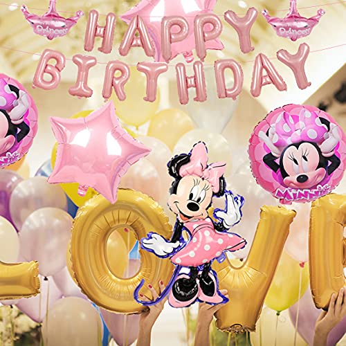 6 decoraciones de cumpleaños temáticas de Minnie Wopin – Globos de papel de Minnie Minnie temáticas decoraciones para fiestas de cumpleaños de niñas decoración de baby shower