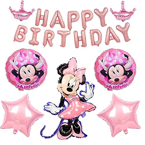 6 decoraciones de cumpleaños temáticas de Minnie Wopin – Globos de papel de Minnie Minnie temáticas decoraciones para fiestas de cumpleaños de niñas decoración de baby shower