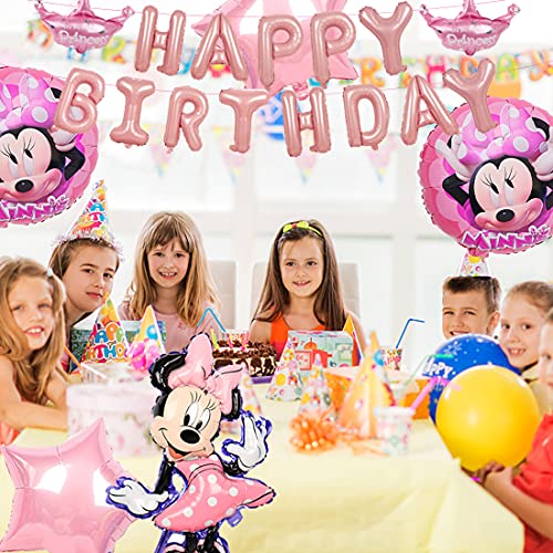 6 decoraciones de cumpleaños temáticas de Minnie Wopin – Globos de papel de Minnie Minnie temáticas decoraciones para fiestas de cumpleaños de niñas decoración de baby shower