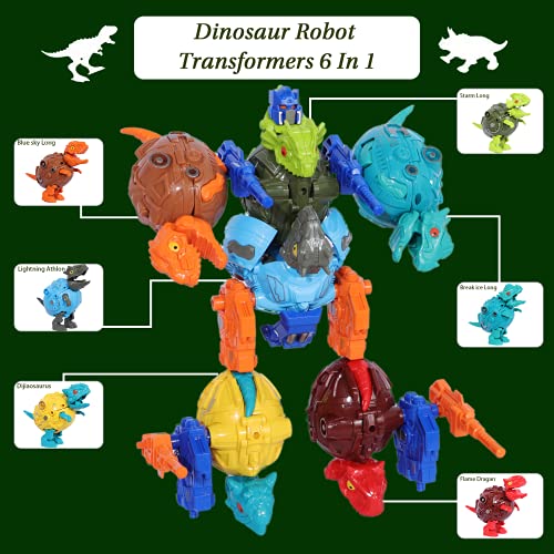 6 en 1 Juguetes de Dinosaurios Robot para niños , Dinosaurio Transformers Juguete, Huevos de Dinosaurio con Dos Modos Variables Dinosaurios pequeños/ Robot Dinos Grande para Niños de 6-12 Años