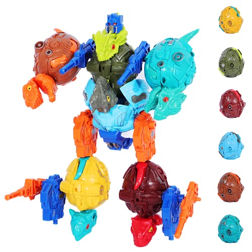 6 en 1 Juguetes de Dinosaurios Robot para niños , Dinosaurio Transformers Juguete, Huevos de Dinosaurio con Dos Modos Variables Dinosaurios pequeños/ Robot Dinos Grande para Niños de 6-12 Años