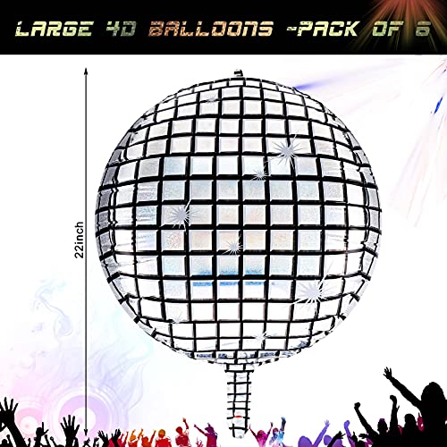 6 Globos de Discoteca de 22 Pulgadas para Fiesta de Disco de los 70, Globo Metálico de Bola de Discoteca Esfera Redonda 4D 360 Grados Globo Mylar de Disco con Acabado de Espejo de Cumpleaños