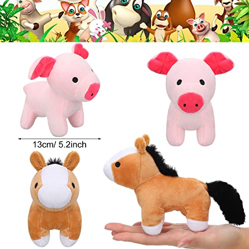 6 Mini Juguetes de Animal Peludo de Granja de Peluche Muñeca Suave de Oveja Perro Conejo Vaca Cerdo Caballo de Felpa Animales de Granja de Peluche con Relleno para Decoración de Cumpleaños