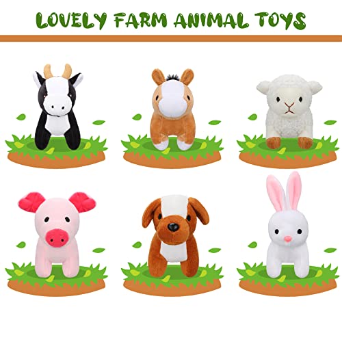 6 Mini Juguetes de Animal Peludo de Granja de Peluche Muñeca Suave de Oveja Perro Conejo Vaca Cerdo Caballo de Felpa Animales de Granja de Peluche con Relleno para Decoración de Cumpleaños