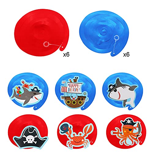 63x Pirata Animal marino Decoraciones de cumpleaños para niños - Pancarta de feliz cumpleaños brillo, Sea Rover Tiburón Globos, Remolinos de animales marinos, Detalles Fiesta de Infantiles