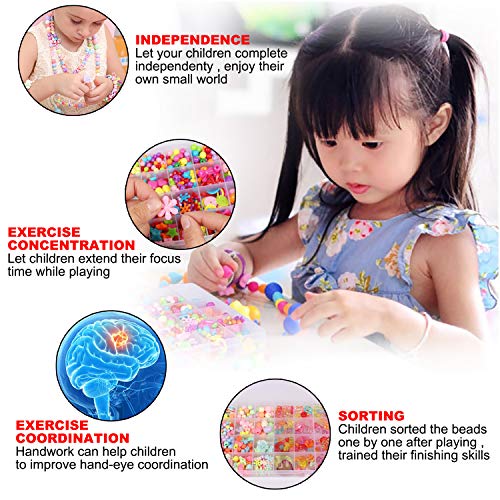 680 Abalorios Cuentas Kit para Hacer Pulseras, Wafly Niños Bricolaje Conjunto de Perlas de Resina Acrílica Craft Kits con Caja Venda para Collares Pulseras DIY Haciendo Kit Educativo Juguetes