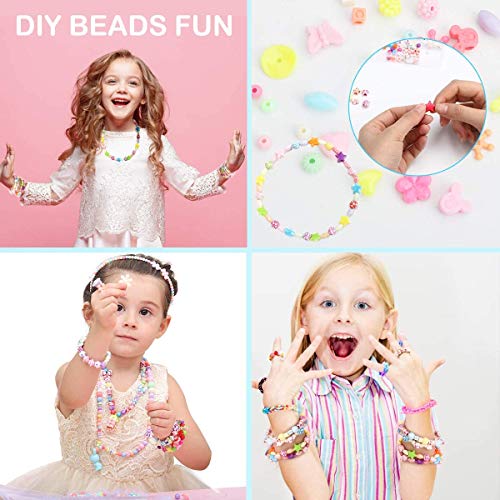 680 Abalorios Cuentas Kit para Hacer Pulseras, Wafly Niños Bricolaje Conjunto de Perlas de Resina Acrílica Craft Kits con Caja Venda para Collares Pulseras DIY Haciendo Kit Educativo Juguetes