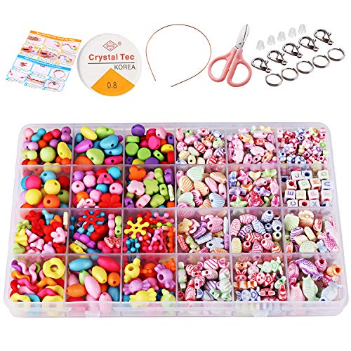 680 Abalorios Cuentas Kit para Hacer Pulseras, Wafly Niños Bricolaje Conjunto de Perlas de Resina Acrílica Craft Kits con Caja Venda para Collares Pulseras DIY Haciendo Kit Educativo Juguetes