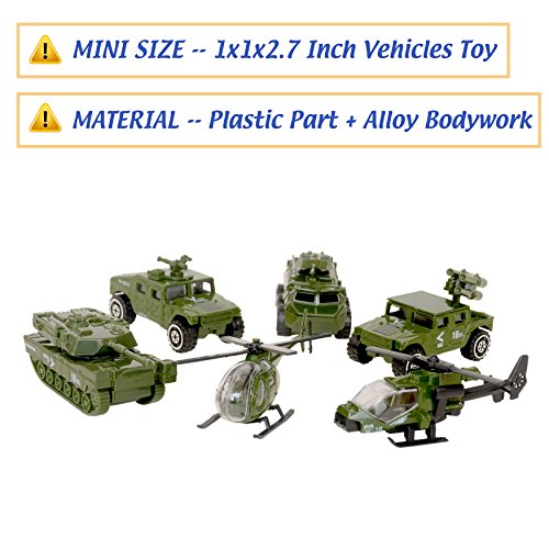 6pcs de Juguetes de Vehículos Militares Moldeado a Presión de Aleación Surtida, Tanque Militar, Jeep, Armadura, Vehículo Antiaéreo, Helicóptero de Ataque, Helicóptero del para los Niños