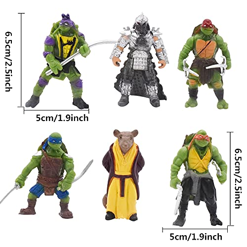 6pcs Mutant Ninja Turtle Caricatura Cake Topper, Adolescentes Mutantes Ninja Tortugas Figura de acción de Dibujos Animados Pastel decoración Creativa